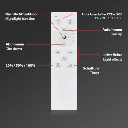 Briloner 3709-016 - LED RGBW Dimmable φωτιστικό οροφής LED/22W/230V 4000K διάμετρος 38 cm λευκό + τηλεχειριστήριο