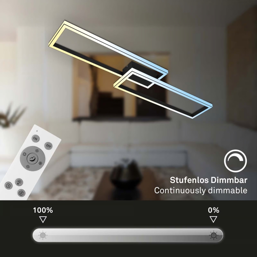 Briloner 3761015 - LED ρυθμιζόμενο φωτιστικό οροφής LED/45W/230V 2700-6500K μαύρο + τηλεχειριστήριο