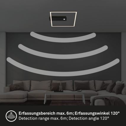 Briloner 3770-015 - LED φωτιστικό οροφής με αισθητήρα κίνησης και σούρουπου FRAME LED/14W/230V 3000K 30x32 cm μαύρο