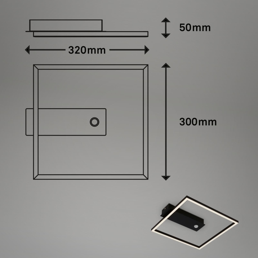 Briloner 3770-015 - LED φωτιστικό οροφής με αισθητήρα κίνησης και σούρουπου FRAME LED/14W/230V 3000K 30x32 cm μαύρο