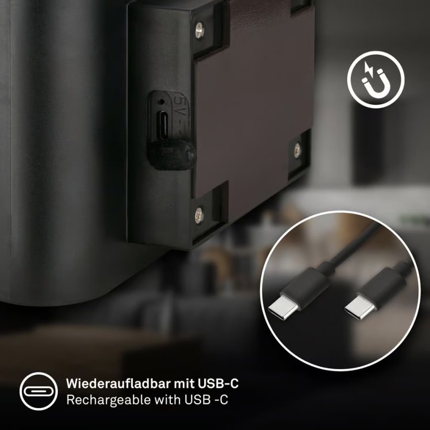 Briloner 3878015 - Επαναφορτιζόμενο επιτοίχιο φωτιστικό LED με αισθητήρα κίνησης και λυκόφωτος CHAT LED/3W/5V 2000 mAh μαύρο