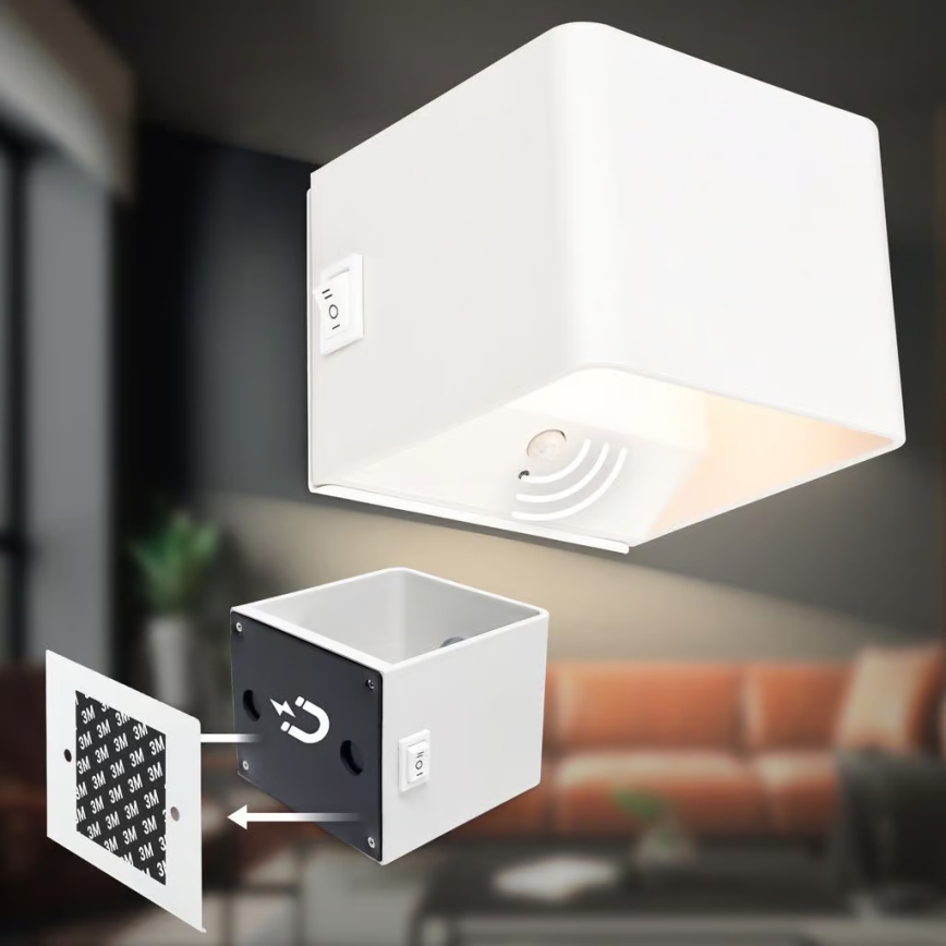 Briloner 3879016 - LED Επαναφορτιζόμενο επιτοίχιο φωτιστικό με αισθητήρα BORRA LED/1,5W/5V 3600 mAh λευκό