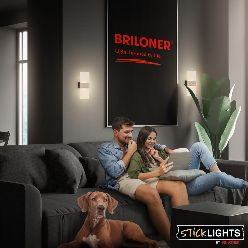 Briloner 3888012 - LED Επαναφορτιζόμενο επιτοίχιο φωτιστικό με αισθητήρα κίνησης και λυκόφωτος AURA LED/2,5W/5V 1800 mAh ματ χρώμιο