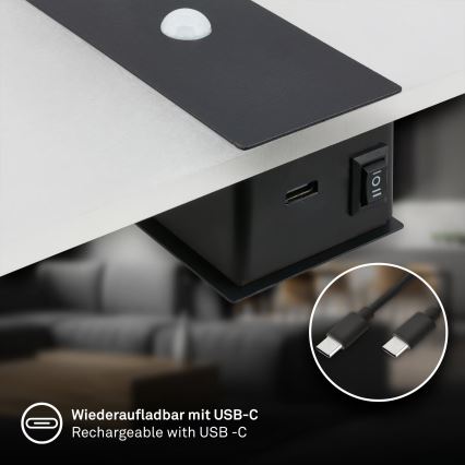 Briloner 3888015 - Επαναφορτιζόμενο επιτοίχιο φωτιστικό LED με αισθητήρα κίνησης και σούρουπου AURA LED/2,5W/5V 1800 mAh μαύρο