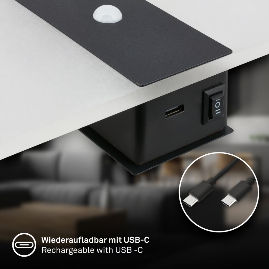 Briloner 3888015 - Επαναφορτιζόμενο επιτοίχιο φωτιστικό LED με αισθητήρα κίνησης και σούρουπου AURA LED/2,5W/5V 1800 mAh μαύρο