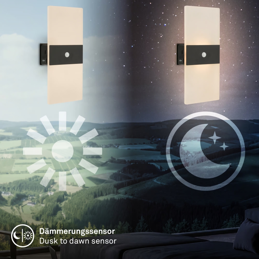 Briloner 3888015 - Επαναφορτιζόμενο επιτοίχιο φωτιστικό LED με αισθητήρα κίνησης και σούρουπου AURA LED/2,5W/5V 1800 mAh μαύρο