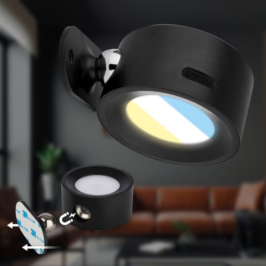 Briloner 3896015 - LED Ρυθμιζόμενο επαναφορτιζόμενο επιτοίχιο φωτιστικό TARI LED/1,6W/5V 1500 mAh μαύρο