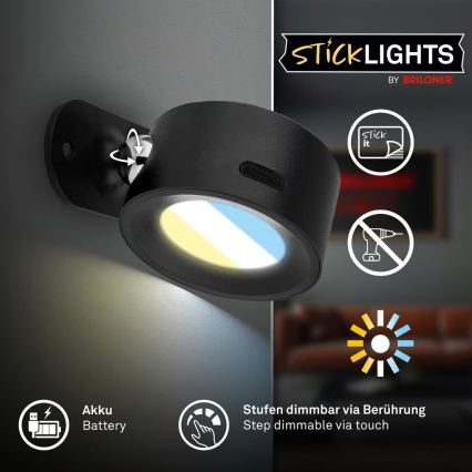 Briloner 3896015 - LED Ρυθμιζόμενο επαναφορτιζόμενο επιτοίχιο φωτιστικό TARI LED/1,6W/5V 1500 mAh μαύρο