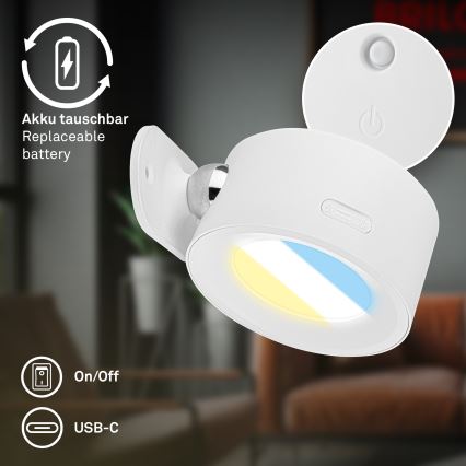 Briloner 3896016 - LED ρυθμιζόμενο επαναφορτιζόμενο επιτοίχιο φωτιστικό TARI LED/1,6W/5V 1500 mAh λευκό
