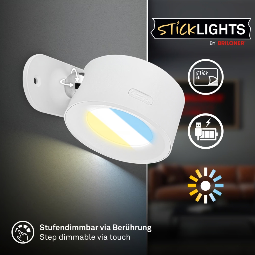 Briloner 3896016 - LED ρυθμιζόμενο επαναφορτιζόμενο επιτοίχιο φωτιστικό TARI LED/1,6W/5V 1500 mAh λευκό