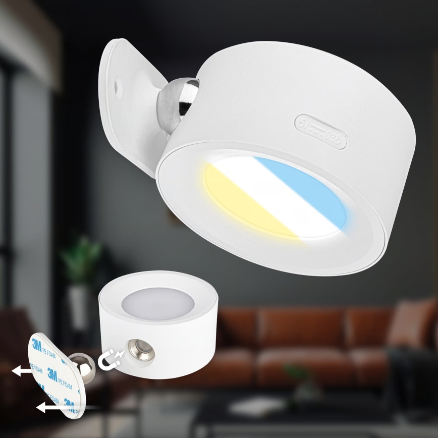 Briloner 3896016 - LED ρυθμιζόμενο επαναφορτιζόμενο επιτοίχιο φωτιστικό TARI LED/1,6W/5V 1500 mAh λευκό
