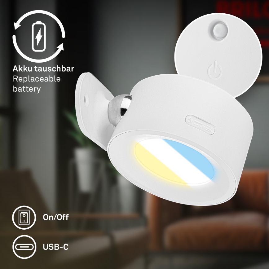 Briloner 3896016 - LED ρυθμιζόμενο επαναφορτιζόμενο επιτοίχιο φωτιστικό TARI LED/1,6W/5V 1500 mAh λευκό