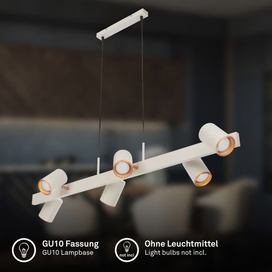 Briloner 4058064 - Κρεμαστό φωτιστικό με καλώδιο ERA 6xGU10/10W/230V εκρού