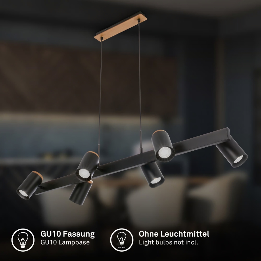 Briloner 4059065 - Κρεμαστό φωτιστικό με καλώδιο ERA 6xGU10/10W/230V μαύρο