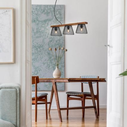 Briloner 4077-035 - Κρεμαστό φωτιστικό οροφής WOOD & STYLE 3xE14/25W/230V Καουτσουκόδεντρο