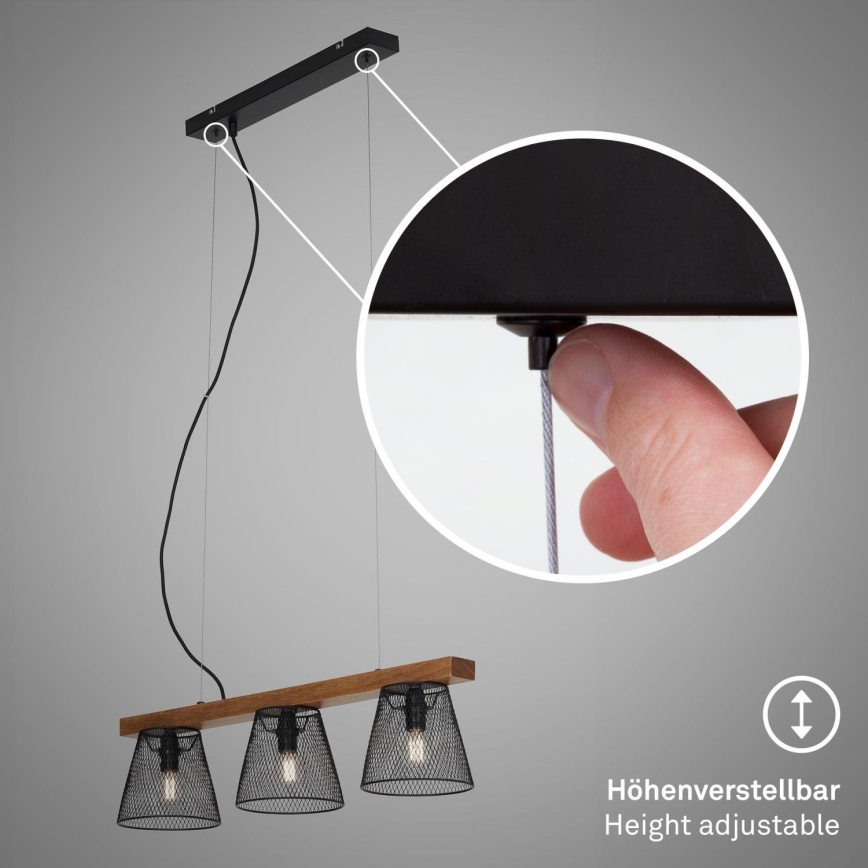 Briloner 4077-035 - Κρεμαστό φωτιστικό οροφής WOOD & STYLE 3xE14/25W/230V Καουτσουκόδεντρο