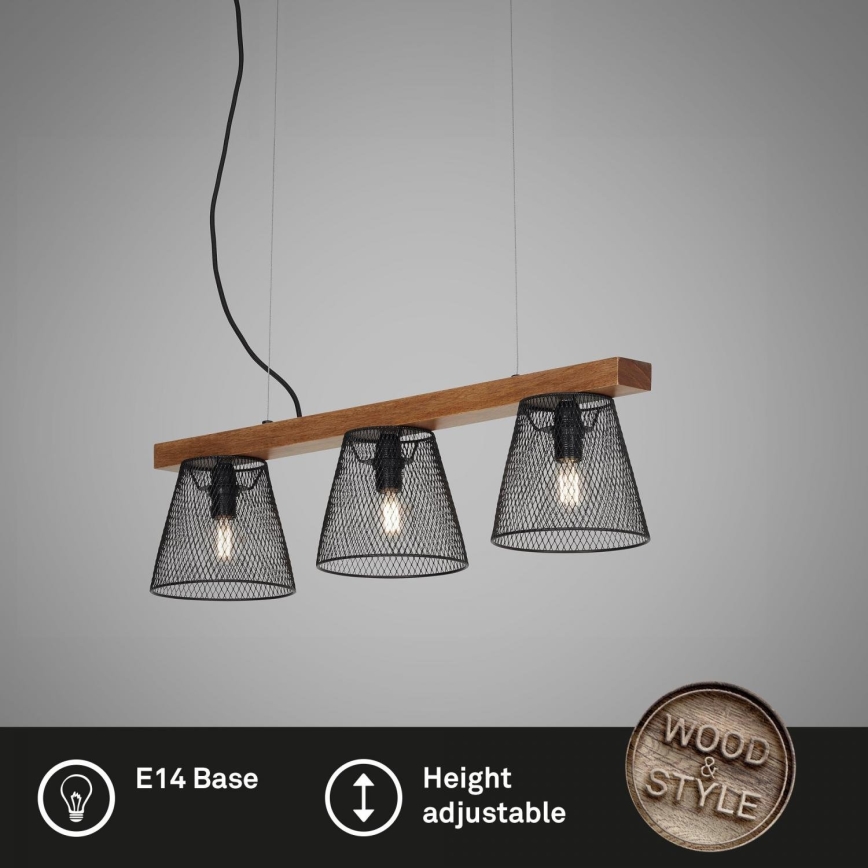 Briloner 4077-035 - Κρεμαστό φωτιστικό οροφής WOOD & STYLE 3xE14/25W/230V Καουτσουκόδεντρο