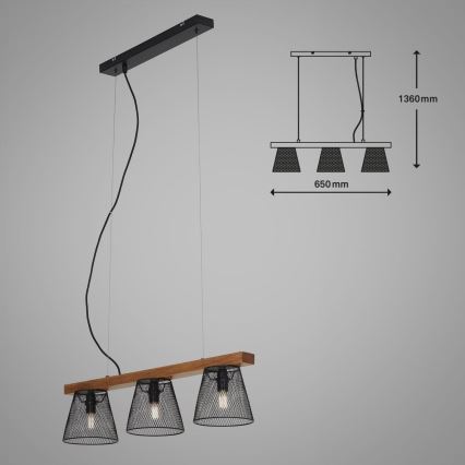 Briloner 4077-035 - Κρεμαστό φωτιστικό οροφής WOOD & STYLE 3xE14/25W/230V Καουτσουκόδεντρο