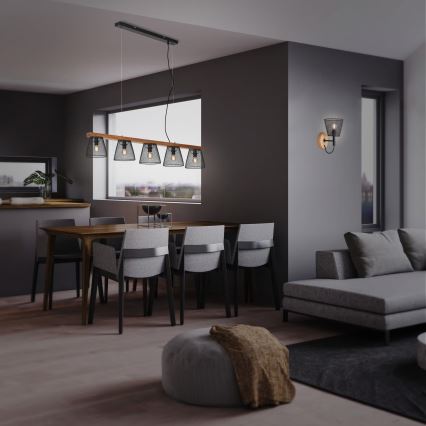 Briloner 4077-055 - Κρεμαστό πολυφωτιστικό WOOD & STYLE σε καλώδιο, 5xE14/25W/230V, από ξύλο καουτσούκ