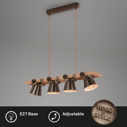 Briloner 4406-044 - Κρεμαστό φωτιστικό οροφής  TALE 4xE27/40W/230V καφέ