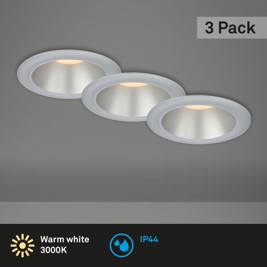 Briloner 7041-034 - ΣΕΤ 3x Χωνευτό Φωτιστικό μπάνιου LED LED/4,9W/230V IP44 ασημί