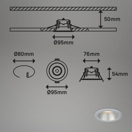 Briloner 7041-034 - ΣΕΤ 3x Χωνευτό Φωτιστικό μπάνιου LED LED/4,9W/230V IP44 ασημί