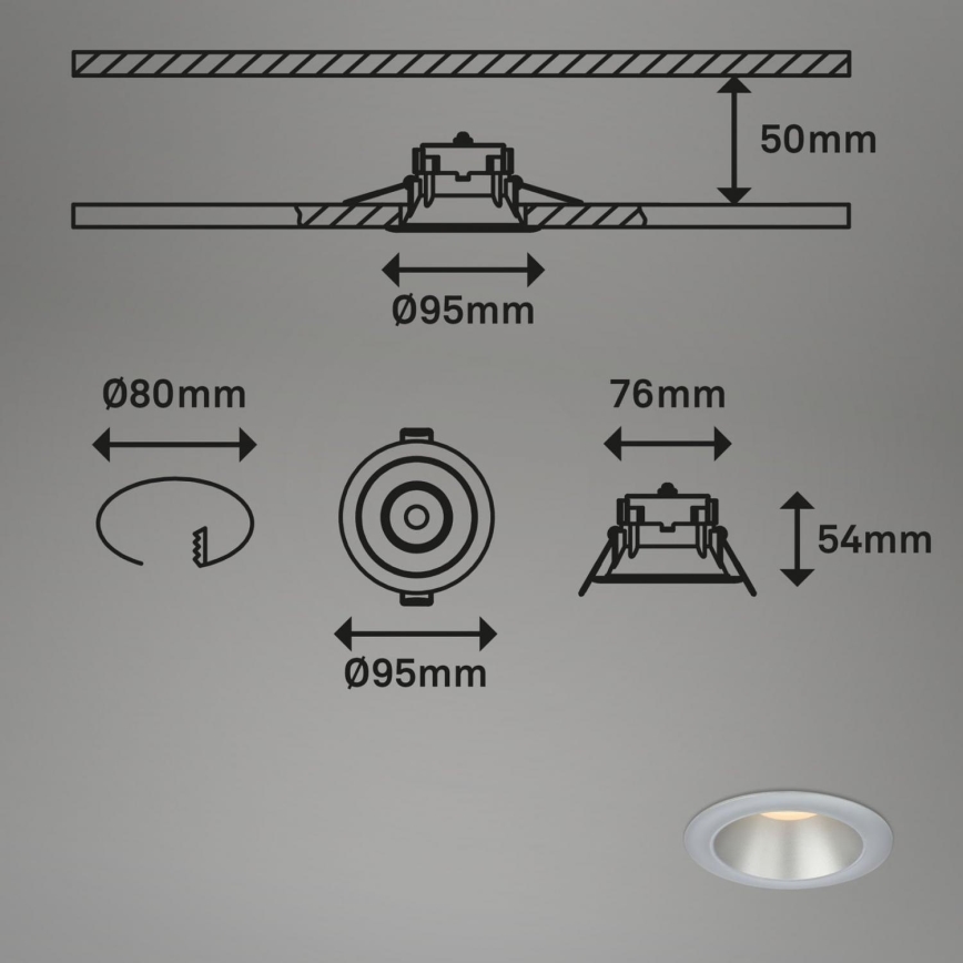 Briloner 7041-034 - ΣΕΤ 3x Χωνευτό Φωτιστικό μπάνιου LED LED/4,9W/230V IP44 ασημί