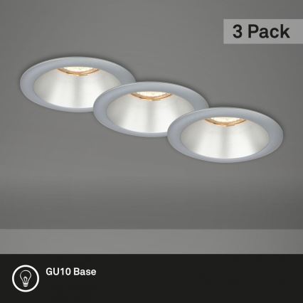Briloner 7042-034 - ΣΕΤ 3x Χωνευτό φωτιστικό μπάνιου 1xGU10/9W/230V IP23 ασημί