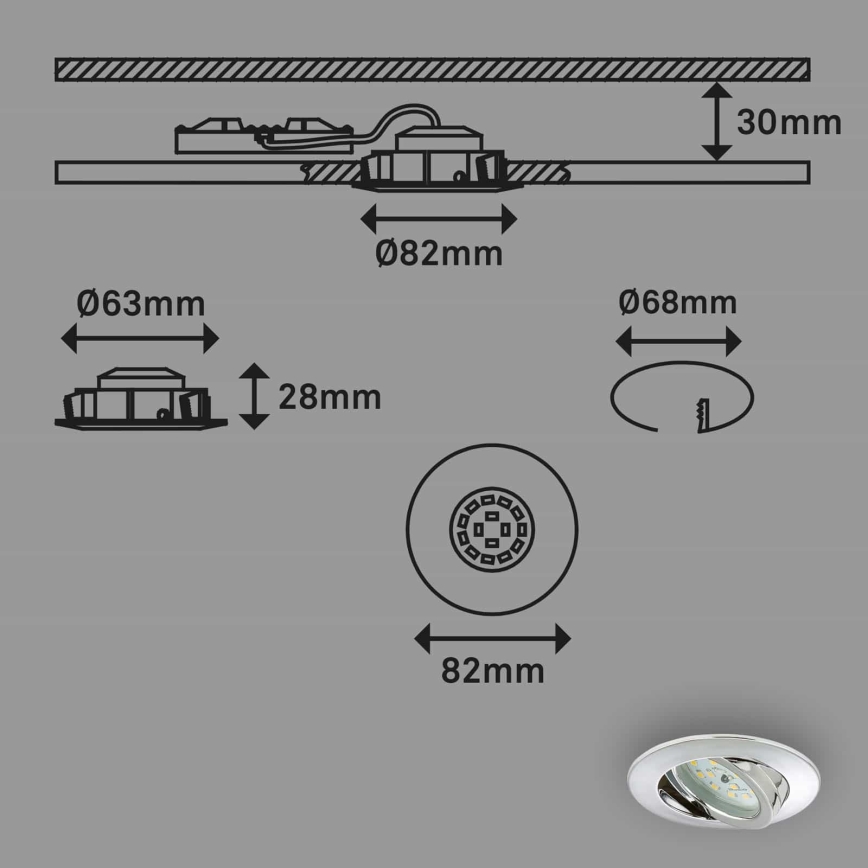 Briloner 7209-038 - ΣΕΤ 3x Χωνευτό φωτιστικό οροφής μπάνιου LED LED/5W/230V IP23