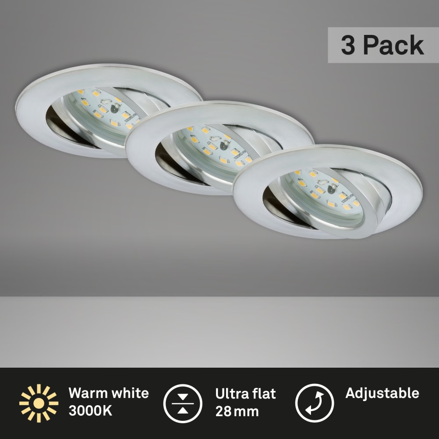 Briloner 7209-039 - Σετ 3x LED χωνευτό φωτιστικό μπάνιου ATTACH LED/5W/230V IP23 ματ χρώμιο