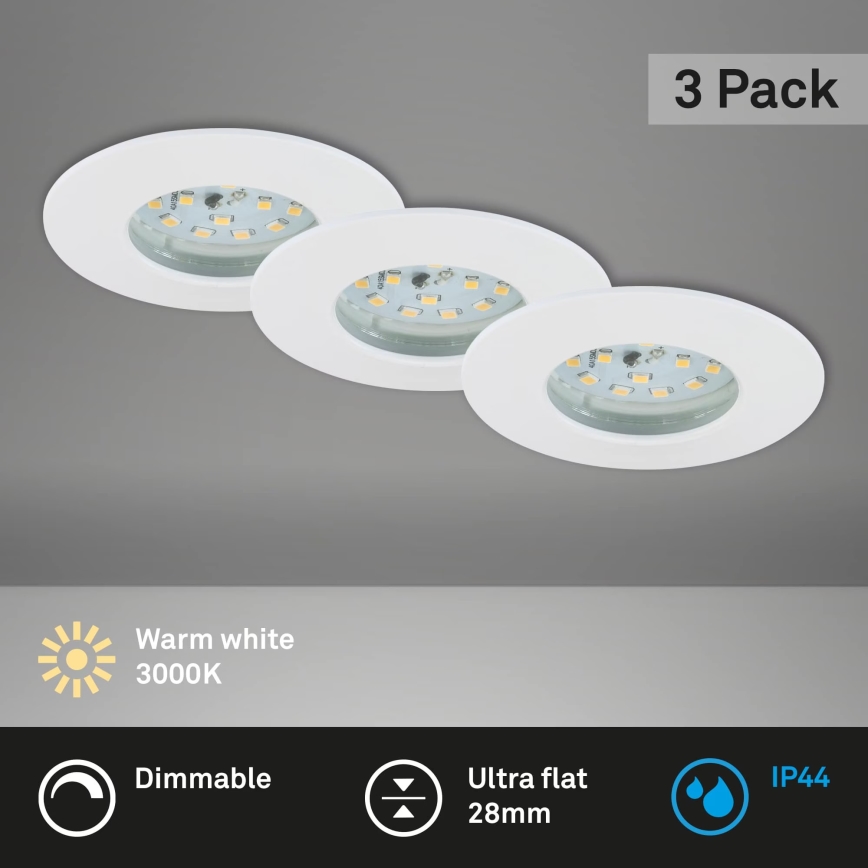 Briloner 7231-036 - ΣΕΤ 3x LED Dimmable χωνευτό φωτιστικό μπάνιου LED/5,5W/230V IP44