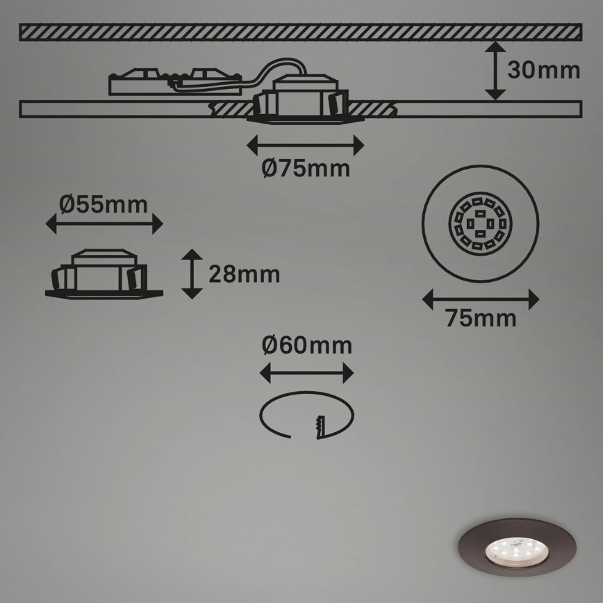 Briloner 7295-031 - ΣΕΤ 3x LED Dimmable χωνευτό φωτιστικό μπάνιου ATTACH LED/6,5W/230V IP44
