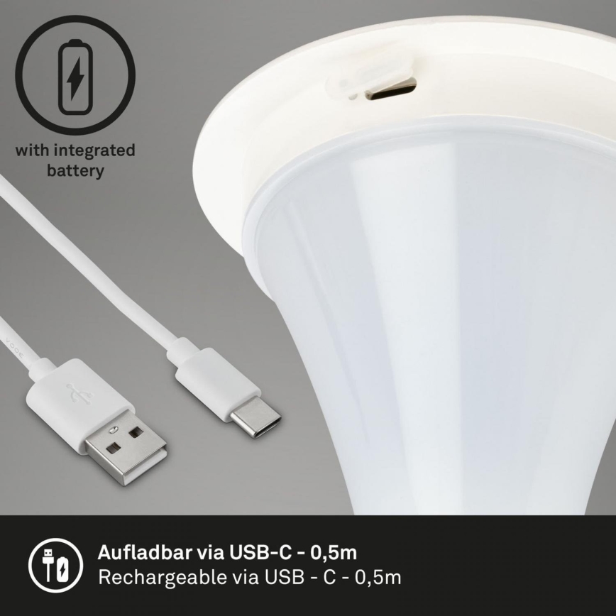 Briloner 7420016 - LED Dimming επαναφορτιζόμενο αφής Εξωτερικού χώρου Επιτραπέζιο φωτιστικό LED/4W/5V IP44 3000K λευκό