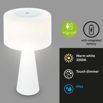 Briloner 7420016 - LED Dimming επαναφορτιζόμενο αφής Εξωτερικού χώρου Επιτραπέζιο φωτιστικό LED/4W/5V IP44 3000K λευκό