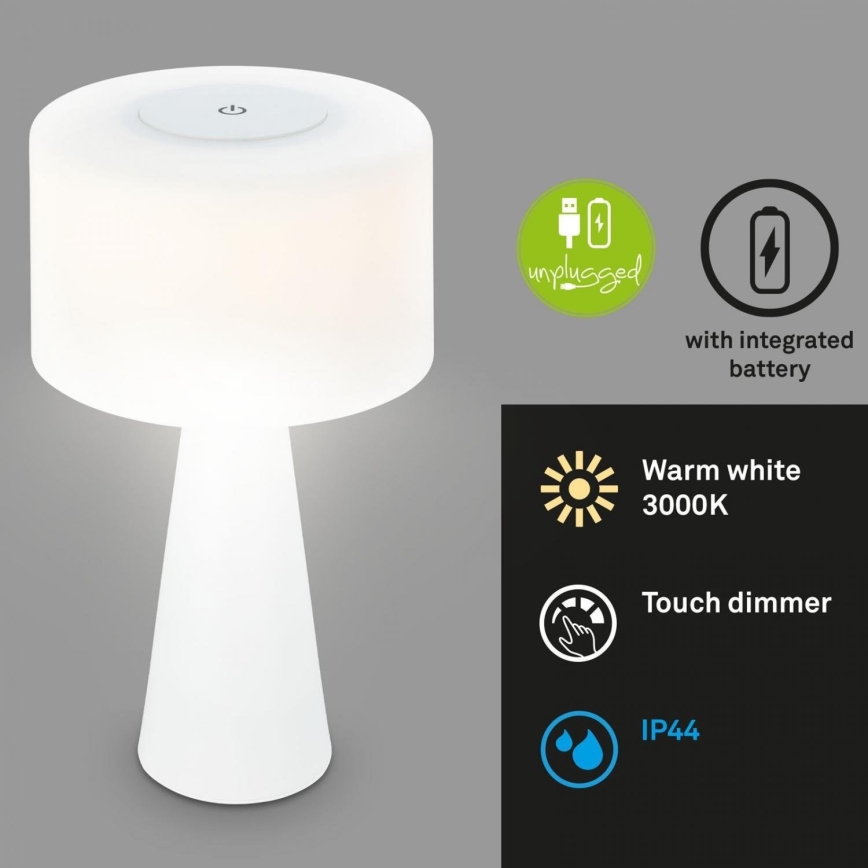 Briloner 7420016 - LED Dimming επαναφορτιζόμενο αφής Εξωτερικού χώρου Επιτραπέζιο φωτιστικό LED/4W/5V IP44 3000K λευκό