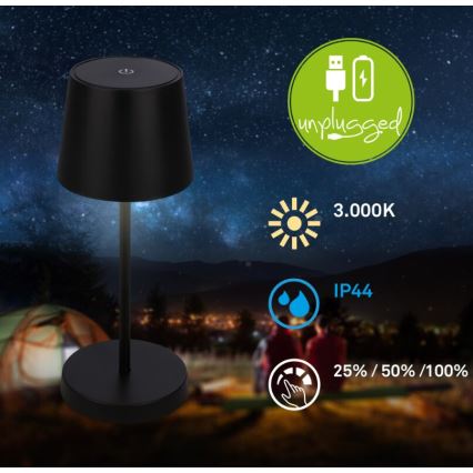 Briloner 7423015 - LED Dimming επαναφορτιζόμενο Εξωτερικού χώρου Επιτραπέζιο φωτιστικό LED/2,6W/5V IP44 2000 mAh μαύρο