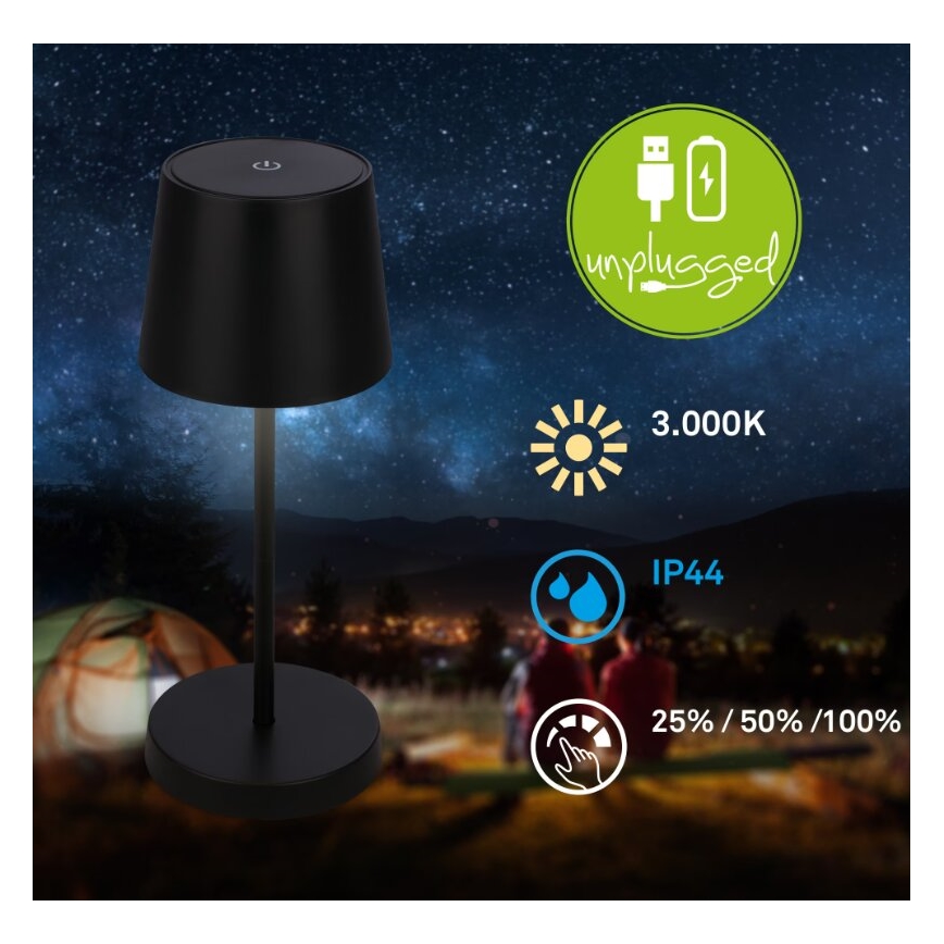 Briloner 7423015 - LED Dimming επαναφορτιζόμενο Εξωτερικού χώρου Επιτραπέζιο φωτιστικό LED/2,6W/5V IP44 2000 mAh μαύρο