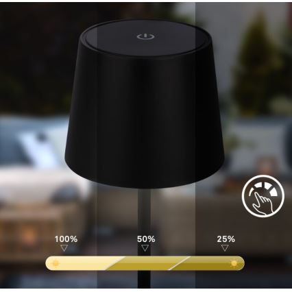 Briloner 7423015 - LED Dimming επαναφορτιζόμενο Εξωτερικού χώρου Επιτραπέζιο φωτιστικό LED/2,6W/5V IP44 2000 mAh μαύρο