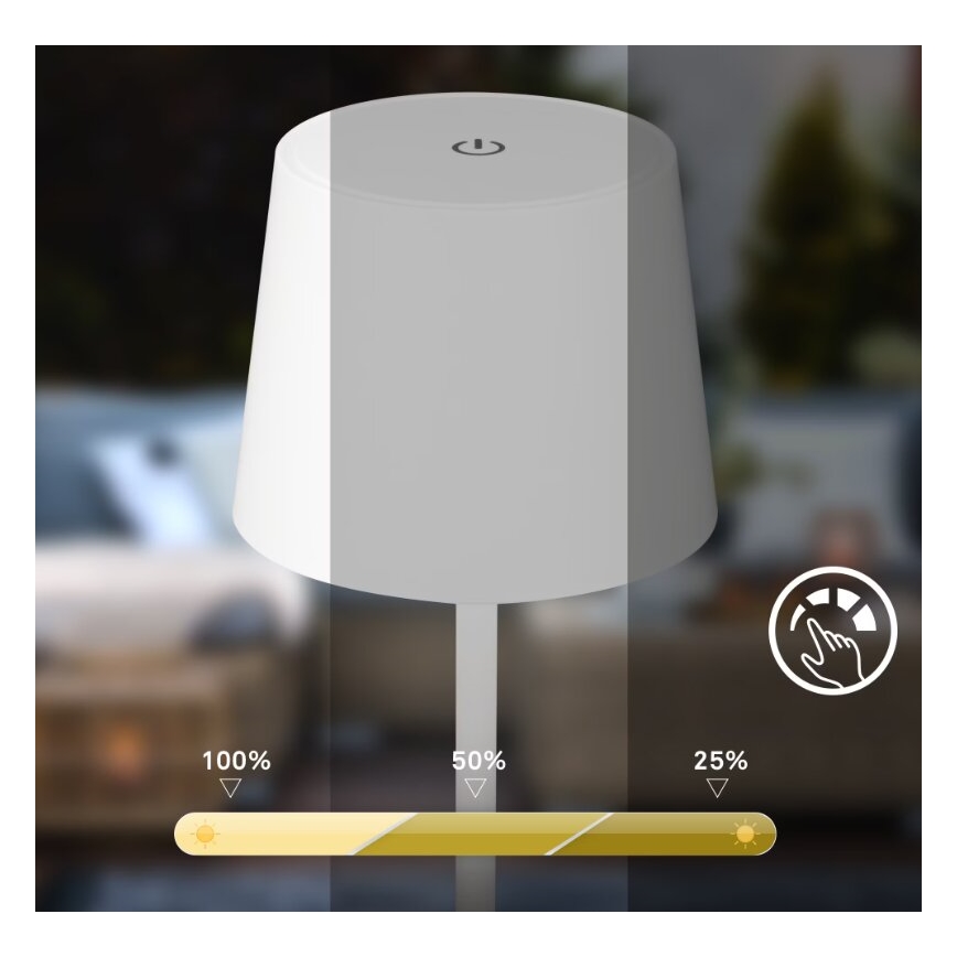 Briloner 7423016 - Επαναφορτιζόμενος εξωτερικός επιτραπέζιος φωτισμός LED με ρύθμιση φωτεινότητας LED/2,6W/5V 2000mAh IP44 λευκός