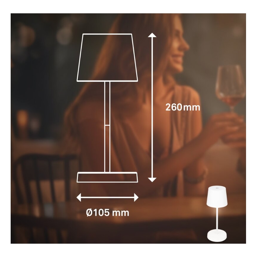 Briloner 7423016 - Επαναφορτιζόμενος εξωτερικός επιτραπέζιος φωτισμός LED με ρύθμιση φωτεινότητας LED/2,6W/5V 2000mAh IP44 λευκός