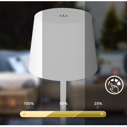Briloner 7423016 - LED Dimming επαναφορτιζόμενο Εξωτερικού χώρου Επιτραπέζιο φωτιστικό LED/2,6W/5V 2000mAh IP44 λευκό