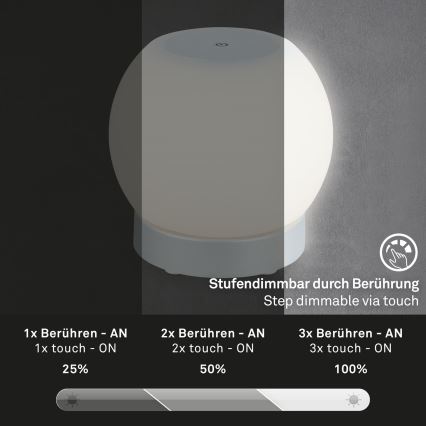 Briloner 7439-014 - LED Dimmable επαναφορτιζόμενο φωτιστικό εξωτερικού χώρου LED/3W/5V IP44