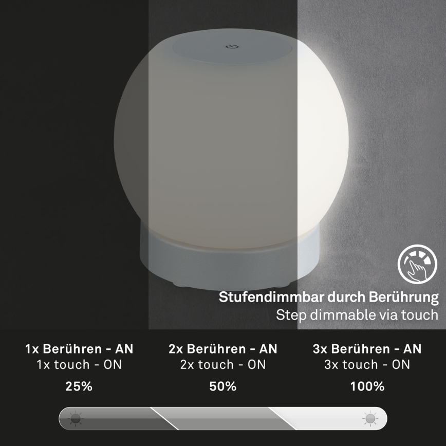 Briloner 7439-014 - LED Dimmable επαναφορτιζόμενο φωτιστικό εξωτερικού χώρου LED/3W/5V IP44