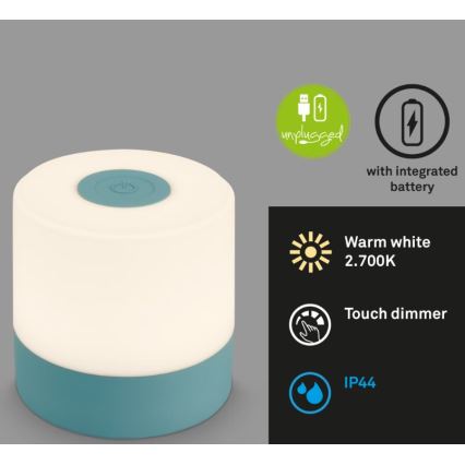 Briloner 7461010 - LED Dimming επαναφορτιζόμενο Εξωτερικού χώρου Επιτραπέζιο φωτιστικό LED/2W/5V IP44 μπλε