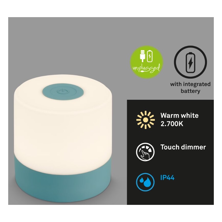 Briloner 7461010 - LED Dimming επαναφορτιζόμενο Εξωτερικού χώρου Επιτραπέζιο φωτιστικό LED/2W/5V IP44 μπλε