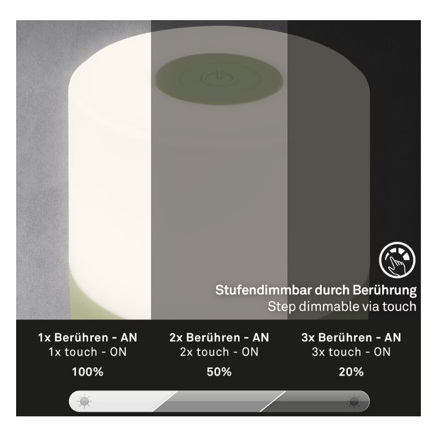 Briloner 7461019 - Επαναφορτιζόμενος εξωτερικός επιτραπέζιος φωτισμός LED με ρύθμιση φωτεινότητας LED/2W/5V IP44 1200 mAh πράσινο