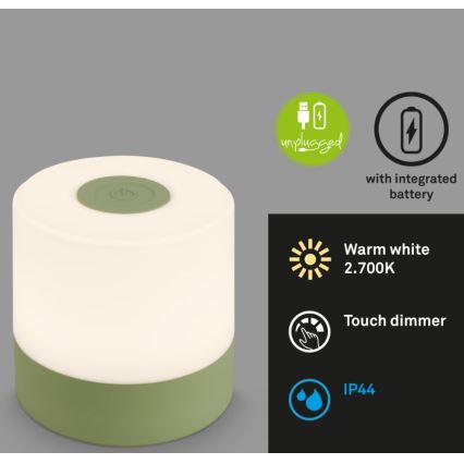 Briloner 7461019 - LED Dimming επαναφορτιζόμενο Εξωτερικού χώρου Επιτραπέζιο φωτιστικό LED/2W/5V IP44 πράσινο