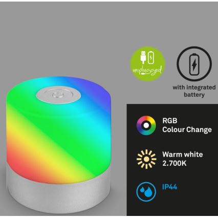 Briloner 7462014 - LED RGB Επαναφορτιζόμενο Εξωτερικού χώρου Επιτραπέζιο φωτιστικό LED/1,5W/5V IP44 1200 mAh ματ χρώμιο