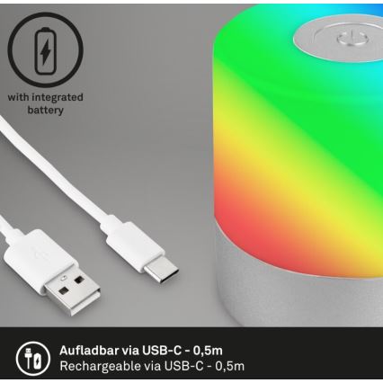 Briloner 7462014 - LED RGB Επαναφορτιζόμενο Εξωτερικού χώρου Επιτραπέζιο φωτιστικό LED/1,5W/5V IP44 1200 mAh ματ χρώμιο
