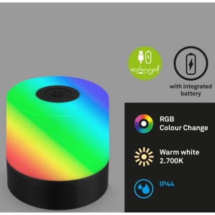 Briloner 7462015 - Επαναφορτιζόμενος εξωτερικός επιτραπέζιος φωτισμός LED RGB LED/1,5W/5V IP44 1200 mAh μαύρο